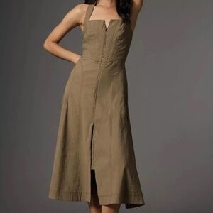 NWOT Anthropologie Green Front-Zip Halter Dress